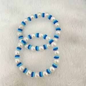 Elegant Blue and White Beaded Bracelets